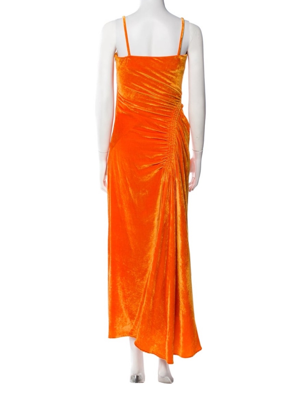 Proenza Schouler Vibrant Orange Velvet Ruched Maxi Dress